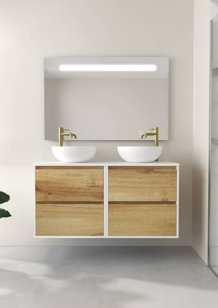 Meuble de salle de bain BRIDIE  pour une salle de bain contemporaine, tiroirs push-pull, finition chêne doré, noir ou blanc, formats 600 à 1200 mm magasin près de Gardanne