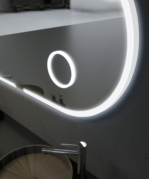 Miroirs Ledimex Indiana avec Cadre LED rétroéclairé, intensité réglable, antibuée, miroir grossissant x3, capteur tactile, chez R&D Carrelage et Sanitaire à Gréasque