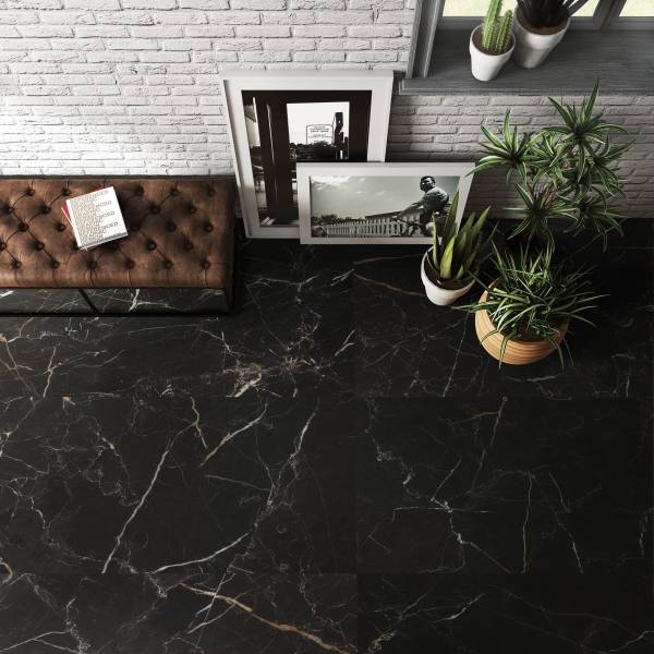 Carrelage intérieur Untiles Rider HG Black 60x120cm en grès cérame rectifié effet marbre noir brillant grand format pour sol moderne chez R&D Carrelage