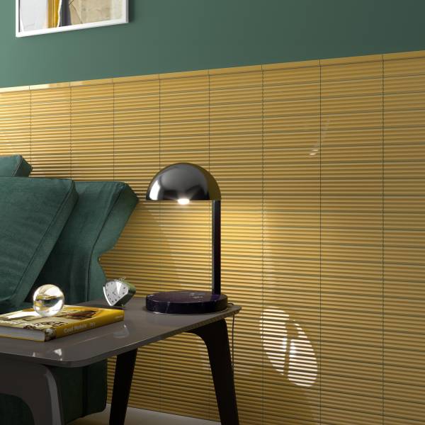 Faïence Équipe Cerámicas série Costa Nova en pâte blanche 5×20 cm, finitions brillantes ou mates, carreaux lisses ou reliefs Onda/Praia, couleurs variées chez R&D Carrelage